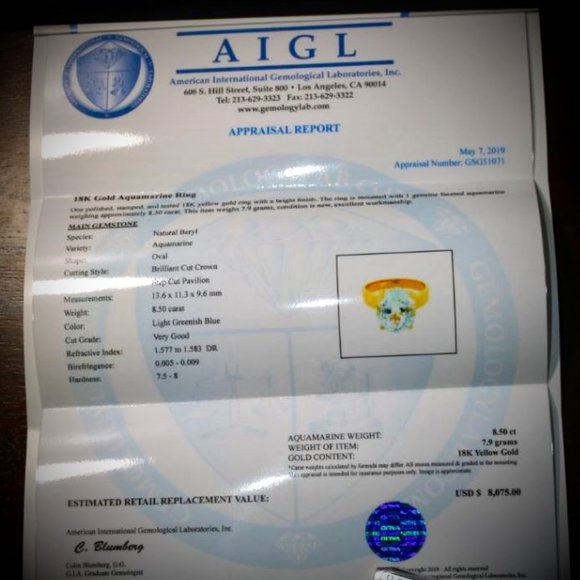 Aquamarine 8.50ct Solid 18K Yellow Gold Ring - Picture 3 of 9